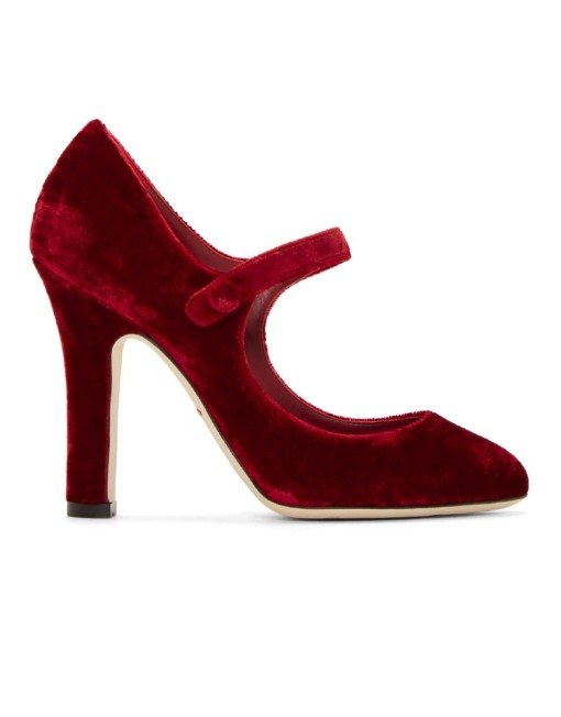 Vintage Style Red Velvet Mary Janes | Dolce & Gabbana