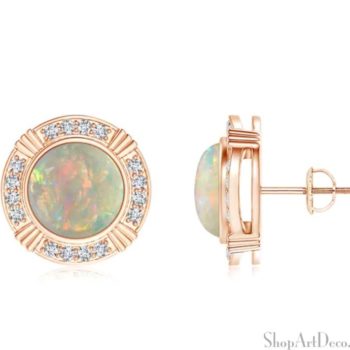 Vintage Rose Gold Art Deco Opal Earrings