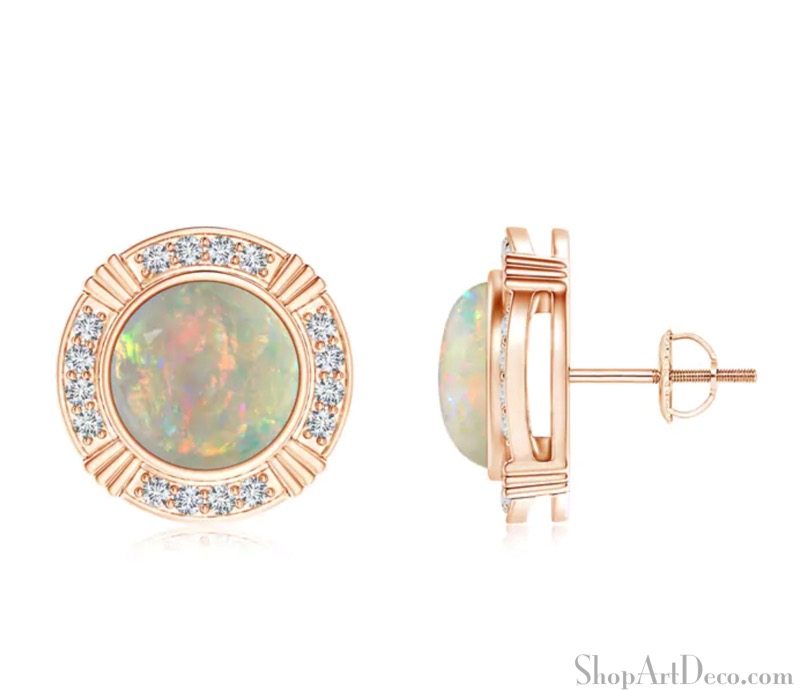 Vintage Rose Gold Art Deco Opal Earrings