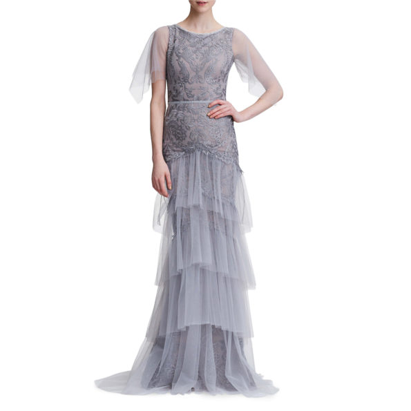 Vintage Silver Gray Tulle Evening Gown