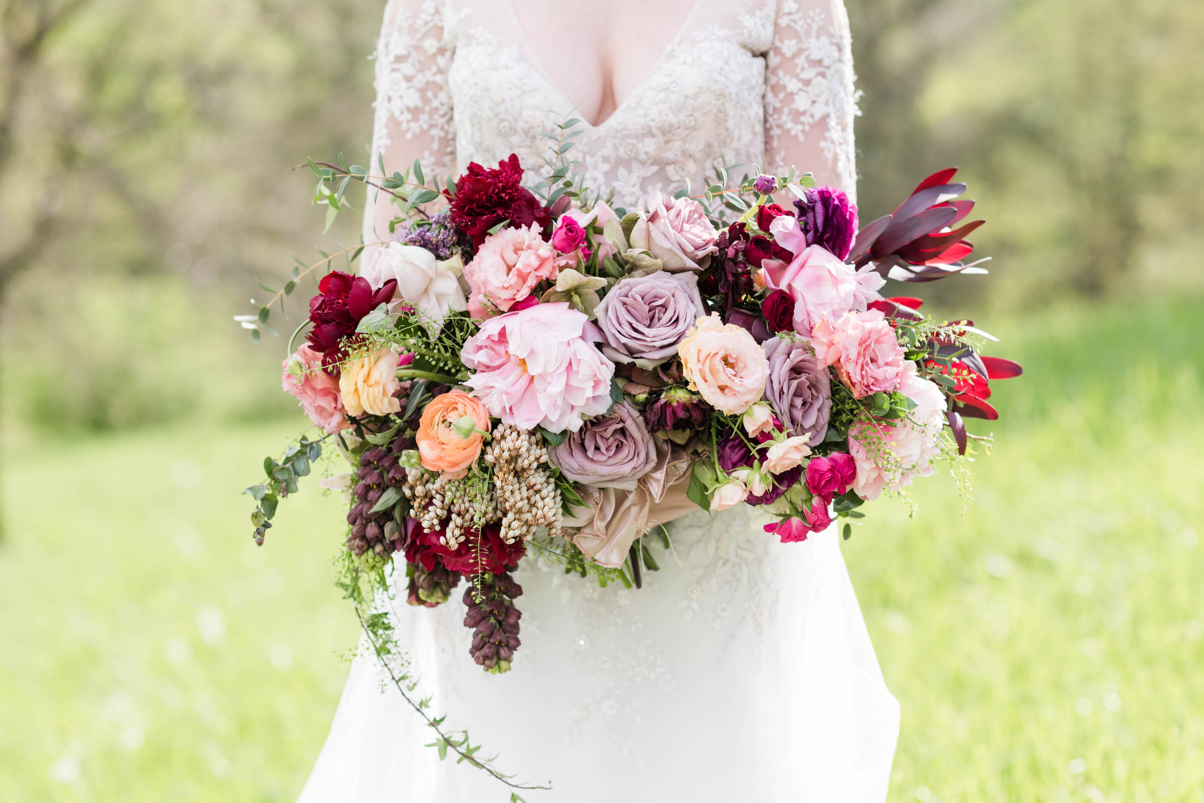 Spring Wedding Bouquet Red, Mauve and Pink