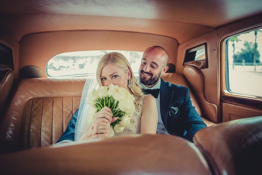 Vintage Style Bride and Groom Classic Car