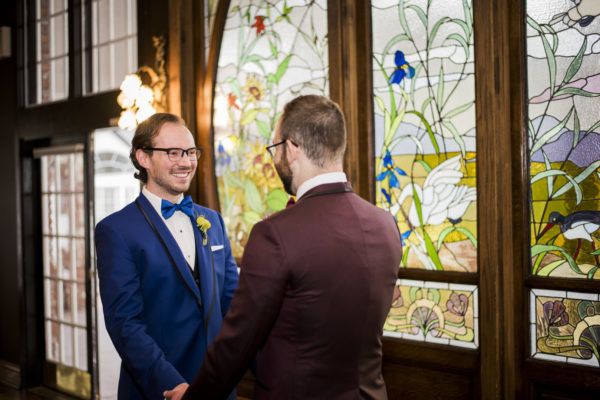 Vintage style Gay Wedding | Blue Suit Groom