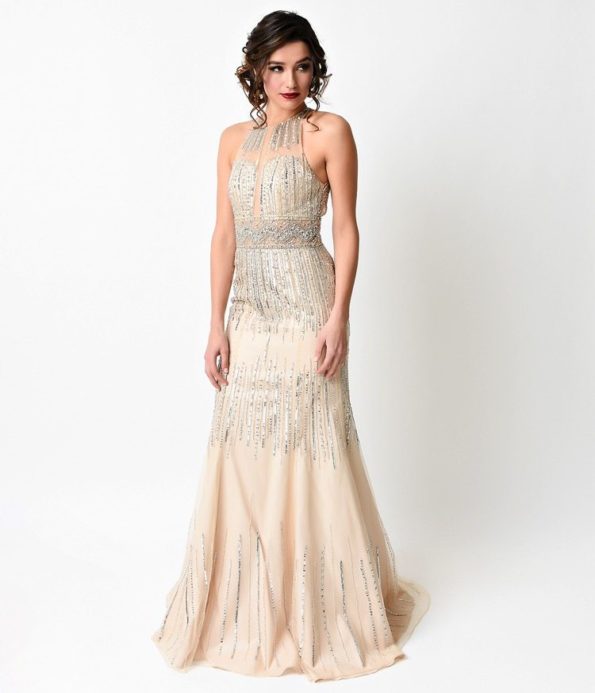 Vintage Style Halter Evening Gown