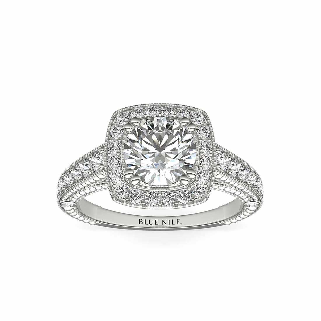 Vintage Style Platinum Halo Engagement Ring