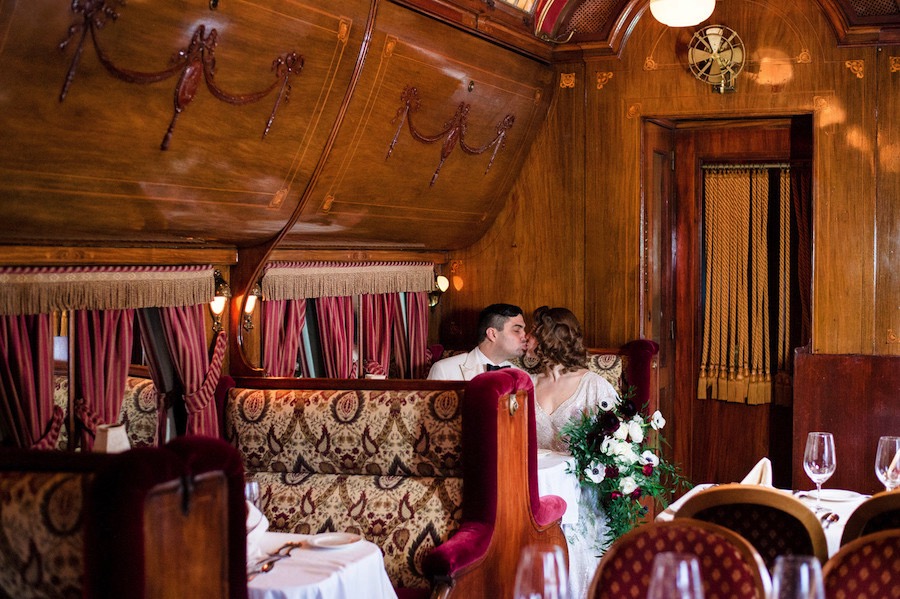 Vintage Train Car Wedding Portrait