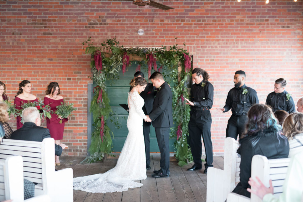 Vintage Winter Wedding Ceremony Outdoors NC