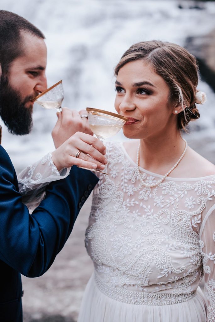 Waterfall Elopement Champagne Toast