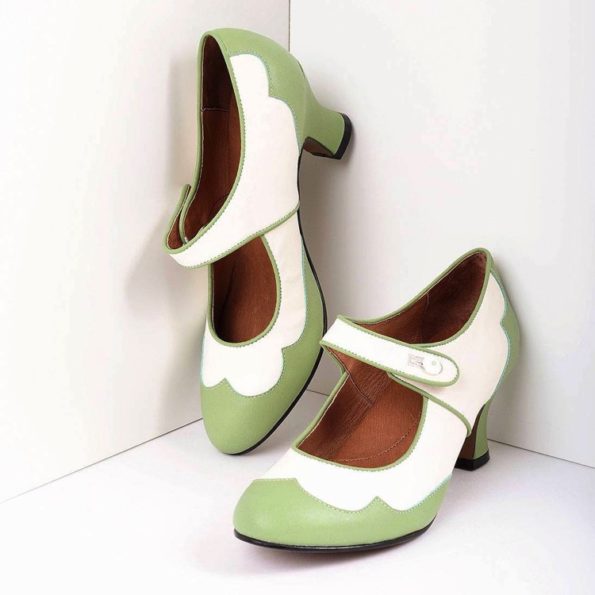 White and Green Flapper Shoes