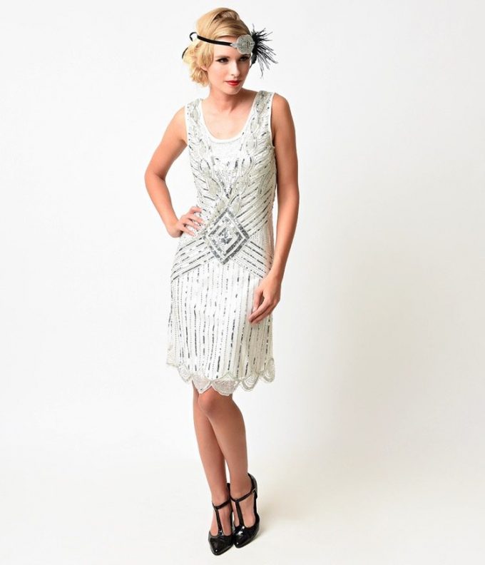 Silver and White Art Deco Flapper Dress | Deco Shop