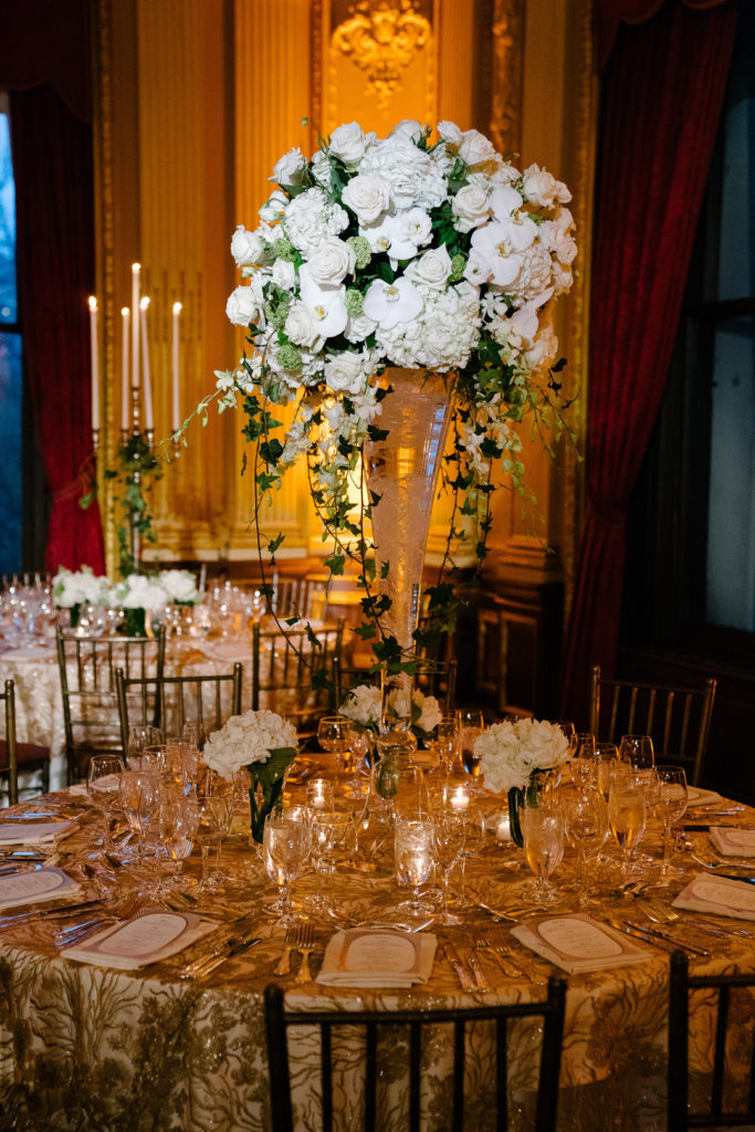 White Flower Centerpieces | Vintage Style NYC Wedding