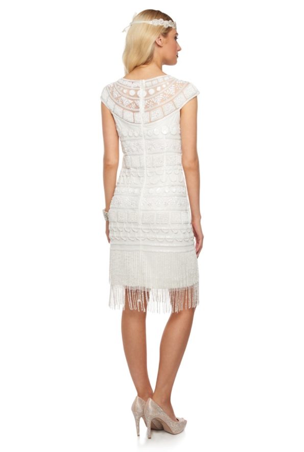 White Fringed Flapper Dress Back | Beverley