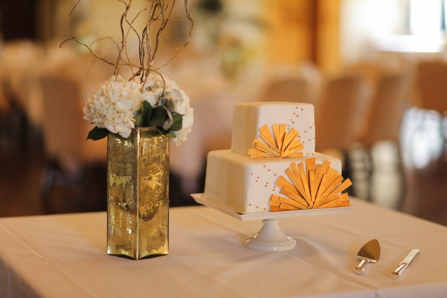 White + Gold Art Deco Wedding Cake