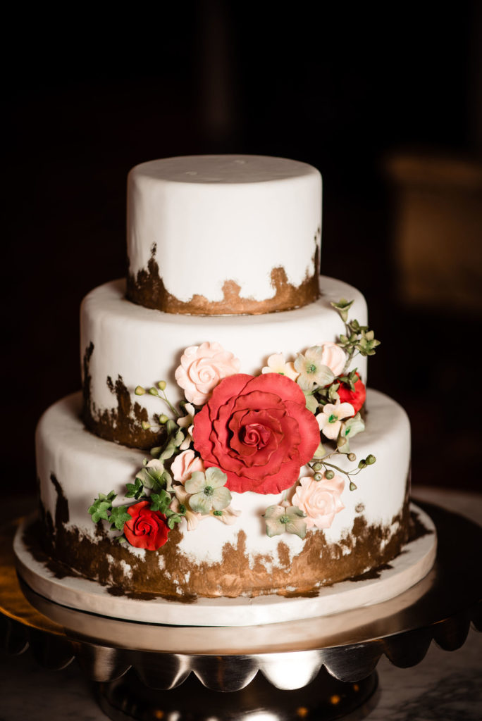 White Gold Floral Wedding Cake