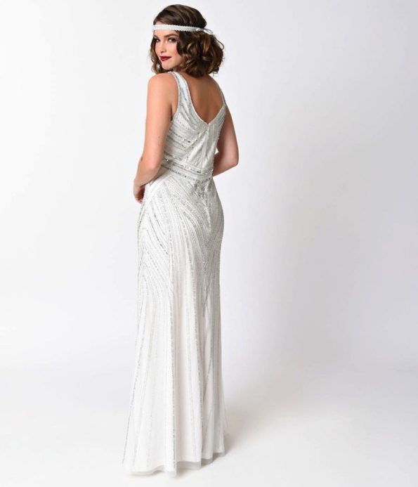 White and Silver Art Deco Wedding Dress