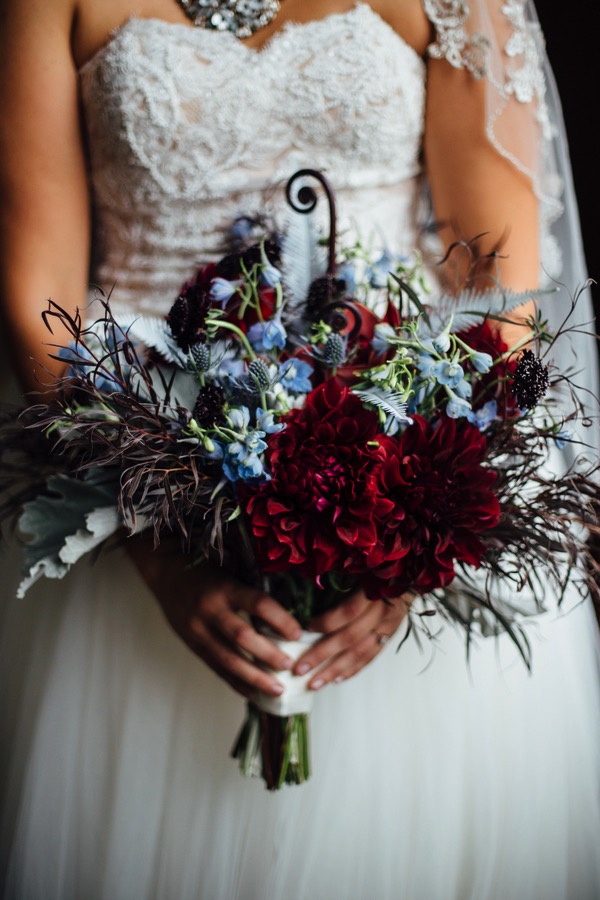 Winter Wedding Bouquet Red + Blue