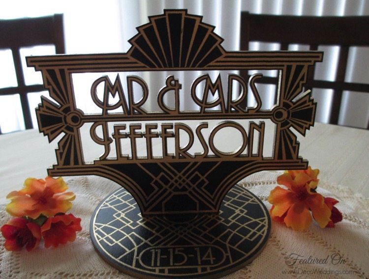 Wood Engraved Art Deco Cake Topper