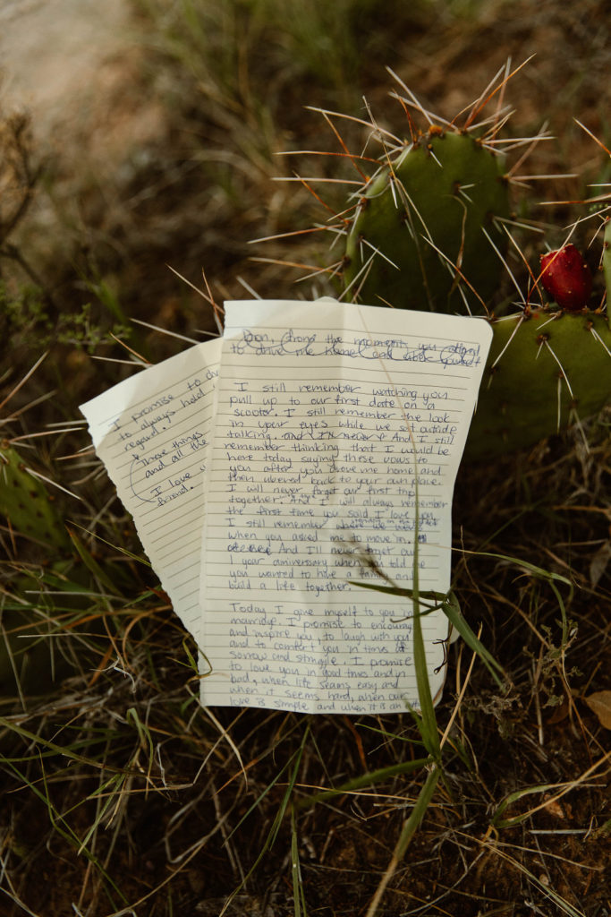 Written Vows Sunrise Elopement