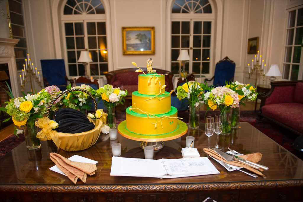 Yellow Green and Gold Wedding Cake | Art Nouveau